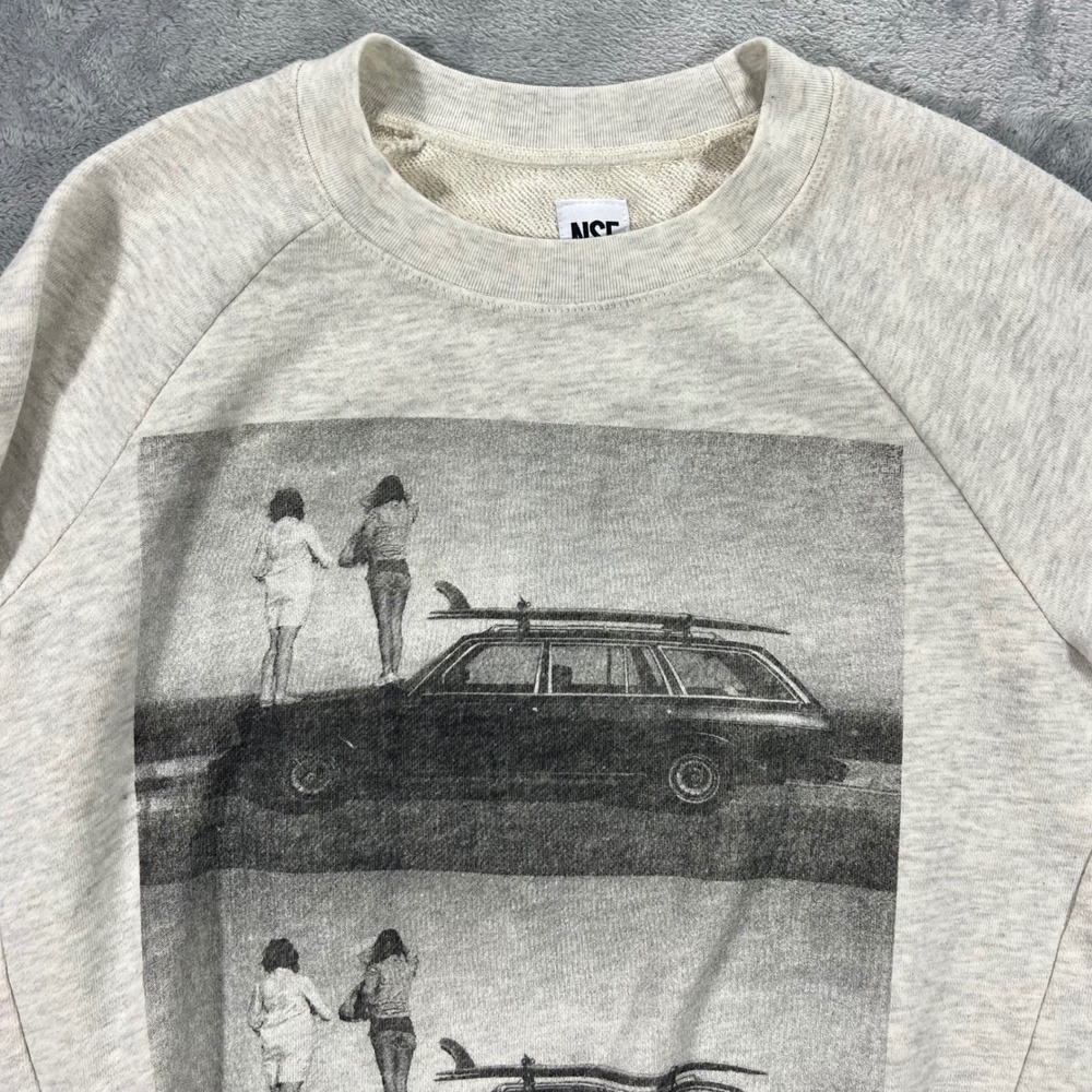 NSF Graphic Sweatshirt Womens Small Grey Surf Car Raglan Made in USA Comfy
